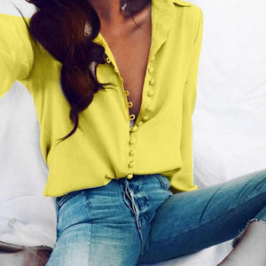 CROPKOP Fashion Casual Solid Color ladies office Tops Sexy Buttons Long sleeve Blouse 2019