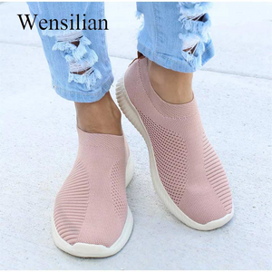 Summer Breathable Sneakers Women Treainers Knitted Vulcanized Shoes Mesh Slip On Sock Sneakers tenis feminino Zapatos Mujer