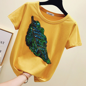 shintimes Sequined Women T Shirt Tops Summer Short Sleeve 2019