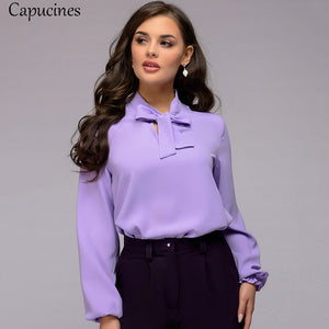 Capucines Elegant Bow Tie Women Shirt Spring Autumn Ladies