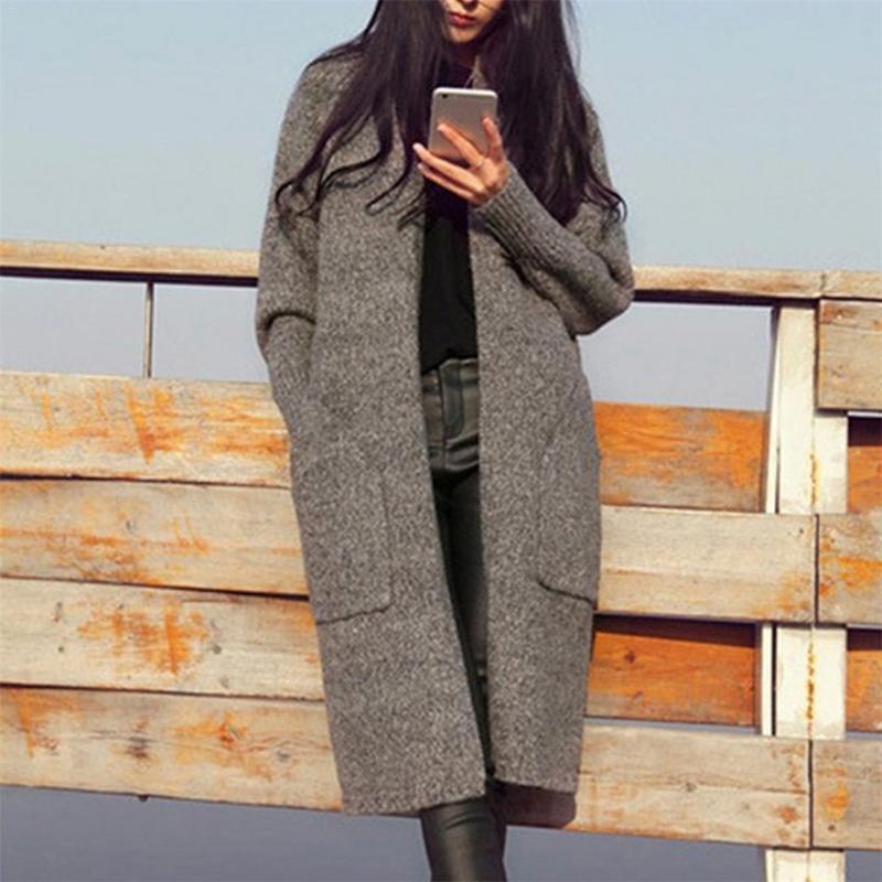 Autumn Women Fashion Cardigan Coat Long Knit Sweater Coat Loose Long Sleeve Wild Jacket Solid Color One Size Casual Jacket