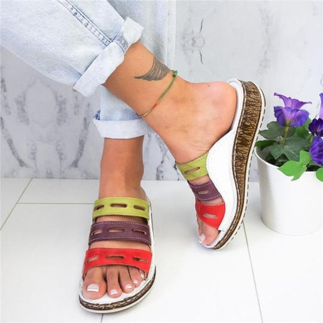 Summer Women Slippers Rome Retro Three-color Casual Shoes Thick Bottom Wedge Open Toe Sandals Beach Slip On Slides fast shipping