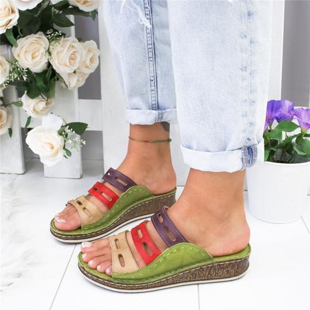 Summer Women Slippers Rome Retro Three-color Casual Shoes Thick Bottom Wedge Open Toe Sandals Beach Slip On Slides fast shipping