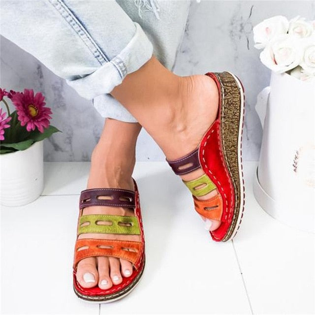 Summer Women Slippers Rome Retro Three-color Casual Shoes Thick Bottom Wedge Open Toe Sandals Beach Slip On Slides fast shipping