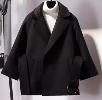 2019 Autumn Winter Women Short Woolen Coat New Fashion Cape Coat Female Belt Jacket Black Khaki Apricot Plus Size CA3498