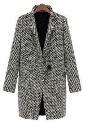 Plus Size S-4xl Woman Plaid Wool Blend Cape Coat Grey Tweed Long Sleeve Single Button Wool Overcoat Trench Coat Jacket Abrigos