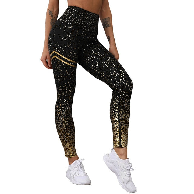 New Hotsale Women Gold Print Leggings No Transparent Exercise Fitness