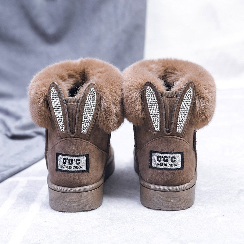 Women Winter Snow Boots Outdoor fur Keep Warm Shoes Female Sweet Flock Slip-on Woolen Boot Solid Rhinestone Casual Boots women