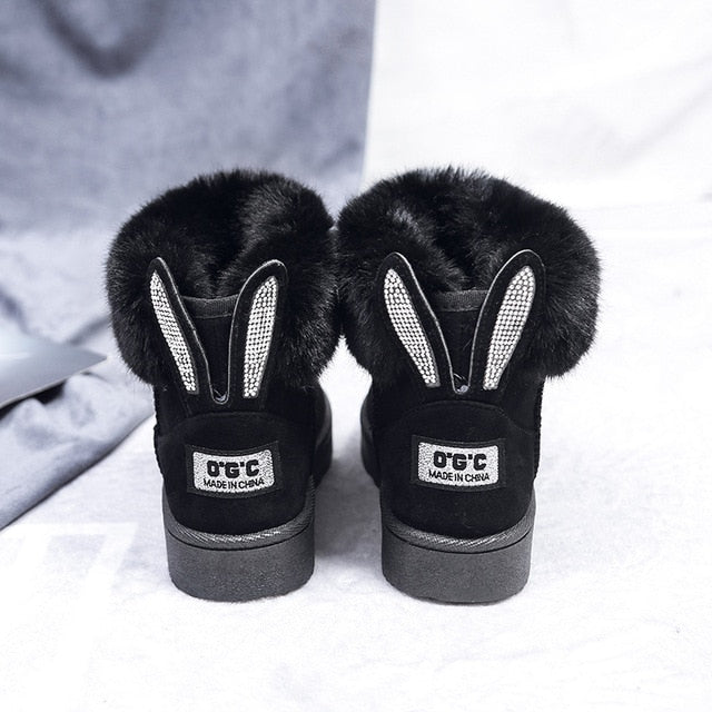 Women Winter Snow Boots Outdoor fur Keep Warm Shoes Female Sweet Flock Slip-on Woolen Boot Solid Rhinestone Casual Boots women