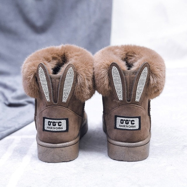 Women Winter Snow Boots Outdoor fur Keep Warm Shoes Female Sweet Flock Slip-on Woolen Boot Solid Rhinestone Casual Boots women