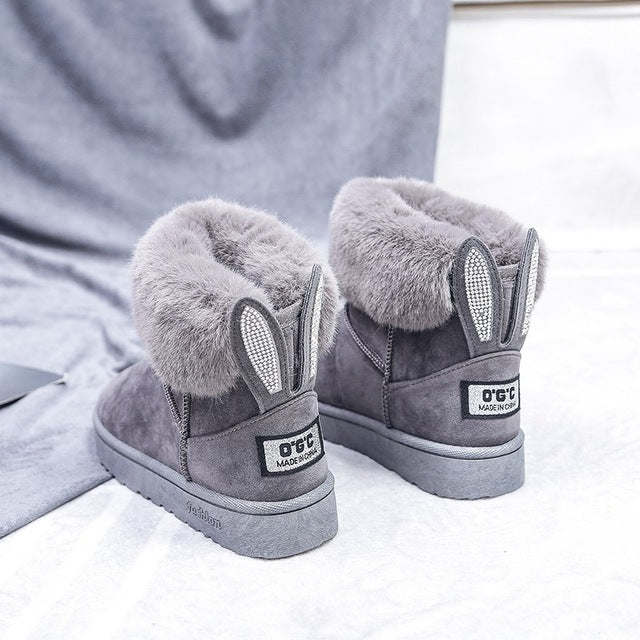 Women Winter Snow Boots Outdoor fur Keep Warm Shoes Female Sweet Flock Slip-on Woolen Boot Solid Rhinestone Casual Boots women