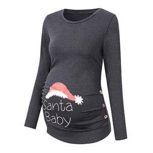 Clothes Pregnancy Cotton Maternity Clothes Women's Print Christmas Side Ruched Long Sleeve Maternity Top Pregnancy Clothes