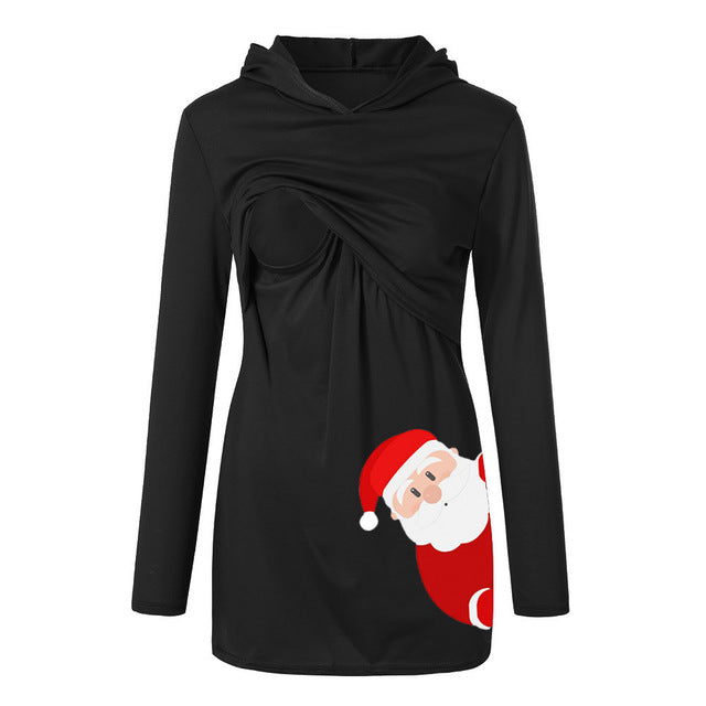 Shirt Nursing Tops for Pregnant Women's Christmas Maternity Print Nursing Hoodie Long Sleeves Breastfeeding Blouse Lactation