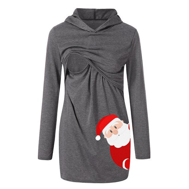 Shirt Nursing Tops for Pregnant Women's Christmas Maternity Print Nursing Hoodie Long Sleeves Breastfeeding Blouse Lactation