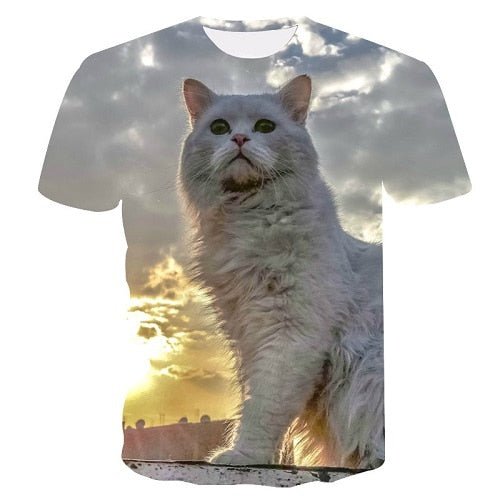 white cat Print t shirt Women tshirt Casual