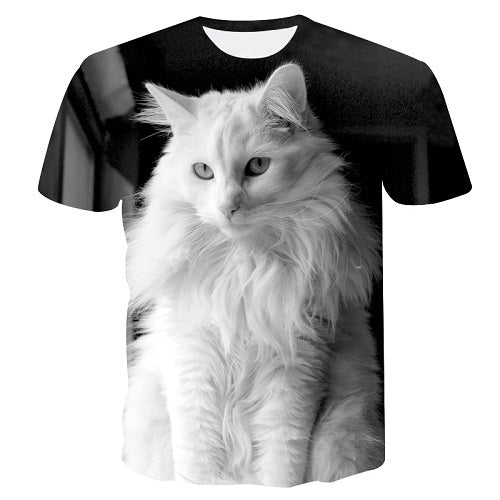 white cat Print t shirt Women tshirt Casual