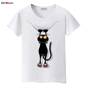 Hot sale summer naughty black cat 3D T shirt women lovely cartoon