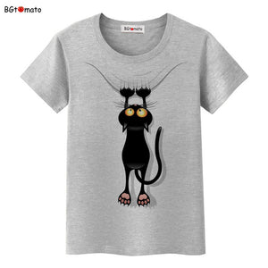 Hot sale summer naughty black cat 3D T shirt women lovely cartoon