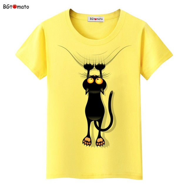 Hot sale summer naughty black cat 3D T shirt women lovely cartoon