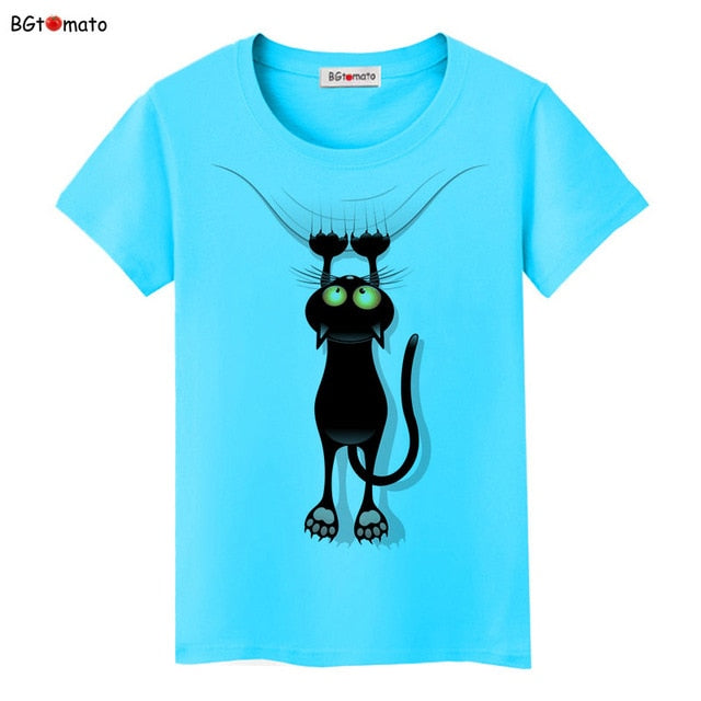 Hot sale summer naughty black cat 3D T shirt women lovely cartoon