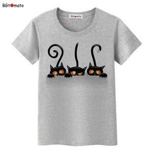 Hot sale summer naughty black cat 3D T shirt women lovely cartoon