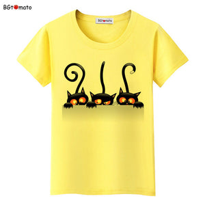 Hot sale summer naughty black cat 3D T shirt women lovely cartoon