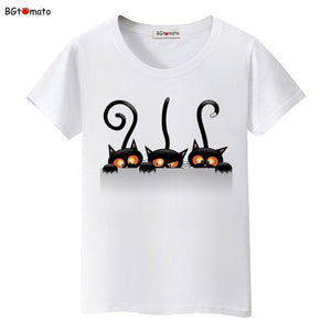 Hot sale summer naughty black cat 3D T shirt women lovely cartoon