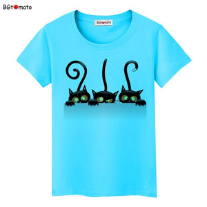 Hot sale summer naughty black cat 3D T shirt women lovely cartoon