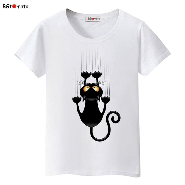 Hot sale summer naughty black cat 3D T shirt women lovely cartoon