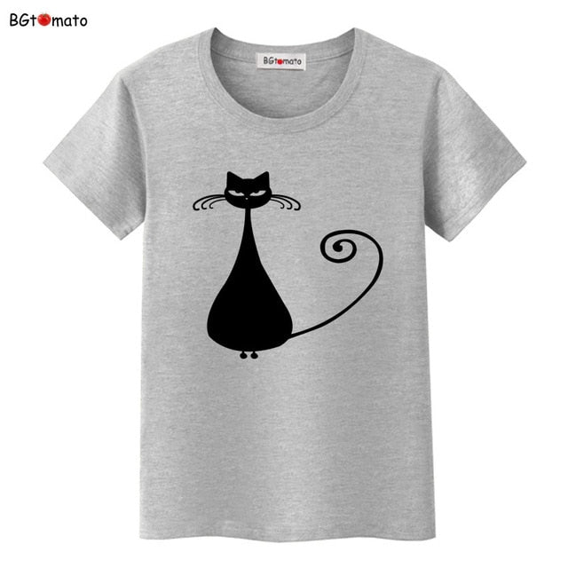 Hot sale summer naughty black cat 3D T shirt women lovely cartoon