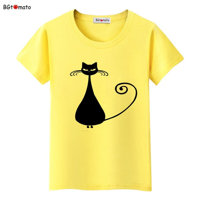 Hot sale summer naughty black cat 3D T shirt women lovely cartoon