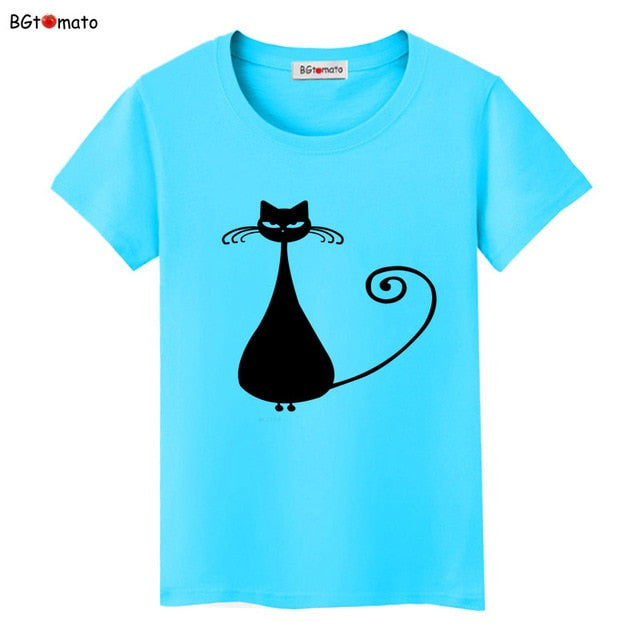 Hot sale summer naughty black cat 3D T shirt women lovely cartoon