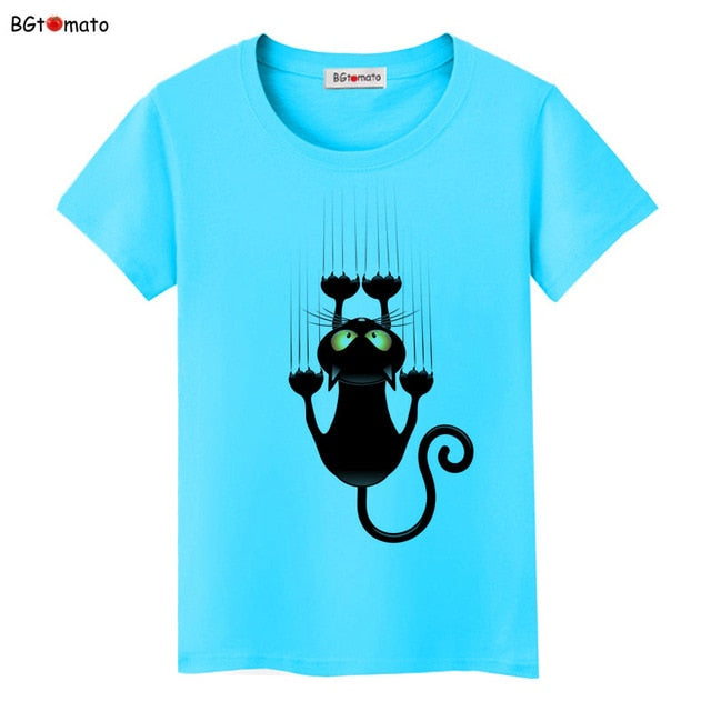 Hot sale summer naughty black cat 3D T shirt women lovely cartoon