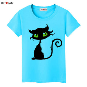 Hot sale summer naughty black cat 3D T shirt women lovely cartoon