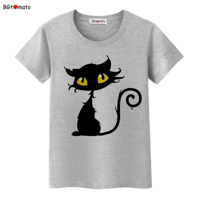 Hot sale summer naughty black cat 3D T shirt women lovely cartoon