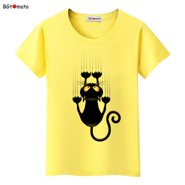 Hot sale summer naughty black cat 3D T shirt women lovely cartoon