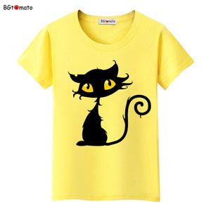 Hot sale summer naughty black cat 3D T shirt women lovely cartoon