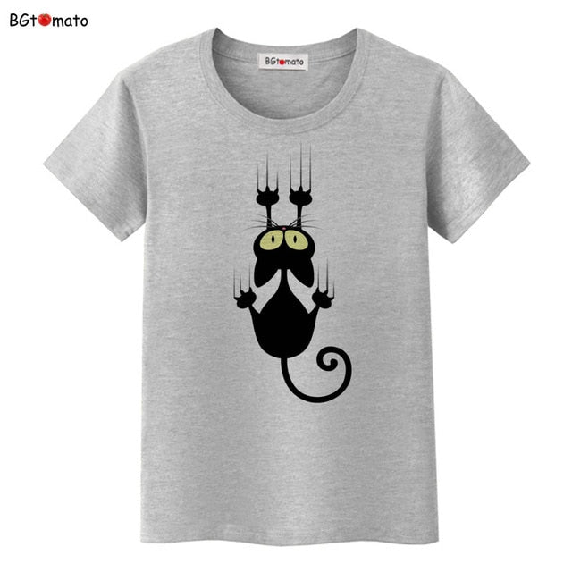 Hot sale summer naughty black cat 3D T shirt women lovely cartoon