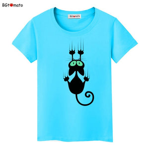 Hot sale summer naughty black cat 3D T shirt women lovely cartoon