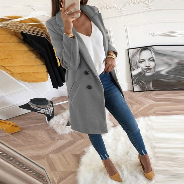 Women Autumn Winter Woollen Coat Long Sleeve Turn-Down Collar Oversize Blazer Outwear Jacket Elegant Overcoats Loose Plus Size