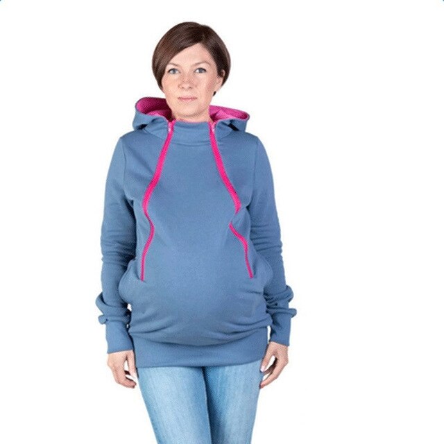 Women's Hooded Maternity Clothes New Autumn Winter Mother Clothing Plus Size Zipper Baby Carrier Sweatshirt