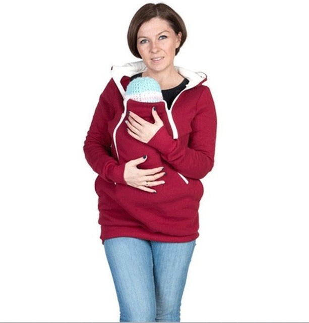 Women's Hooded Maternity Clothes New Autumn Winter Mother Clothing Plus Size Zipper Baby Carrier Sweatshirt