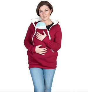 Women's Hooded Maternity Clothes New Autumn Winter Mother Clothing Plus Size Zipper Baby Carrier Sweatshirt