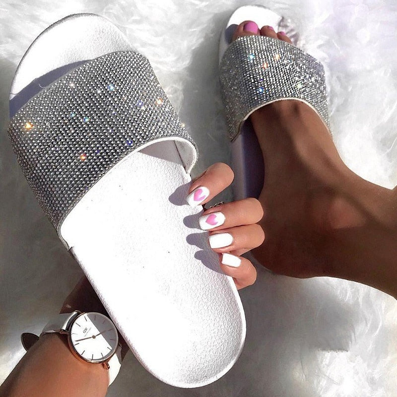 Rhinestone Women Slippers Flip Flops Summer Slides Women Shoes Crystal Diamond Bling Beach Slides Sandals Casual Shoes Slip On