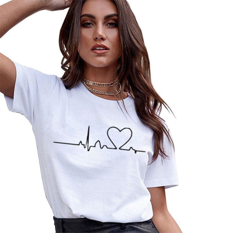 2019 New Women T-shirts Casual Love Printed Tops Tee Summer