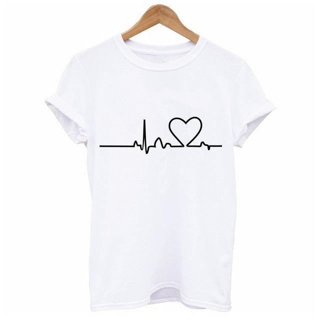 2019 New Women T-shirts Casual Love Printed Tops Tee Summer