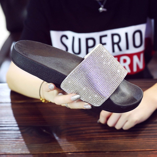 Rhinestone Women Slippers Flip Flops Summer Slides Women Shoes Crystal Diamond Bling Beach Slides Sandals Casual Shoes Slip On