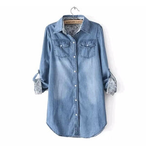 new spring/autumn women's clothing cotton shirts denim shirts  cowboy shirts maternity clothing washed blouses s-3xl size blue