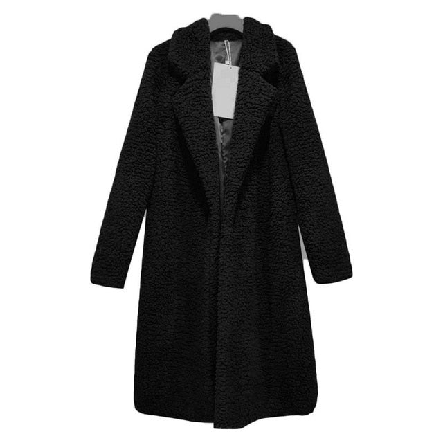 Long Coats Fleece Jackets Winter Warm Teddy Coat Cardigan Office Lady Sexy Women Wool Blends Full Tops Overcoats Plus Size